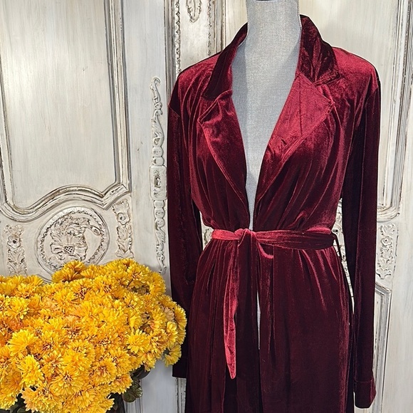 Elegant Velvet Robe in Rich Red Outer Wear or Lounging - Picture 2 of 13
